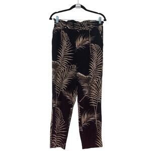 Palm Leaves, Long Pants, Black Pants, Linen Pants, H&M, M, Black, Cream, Brown